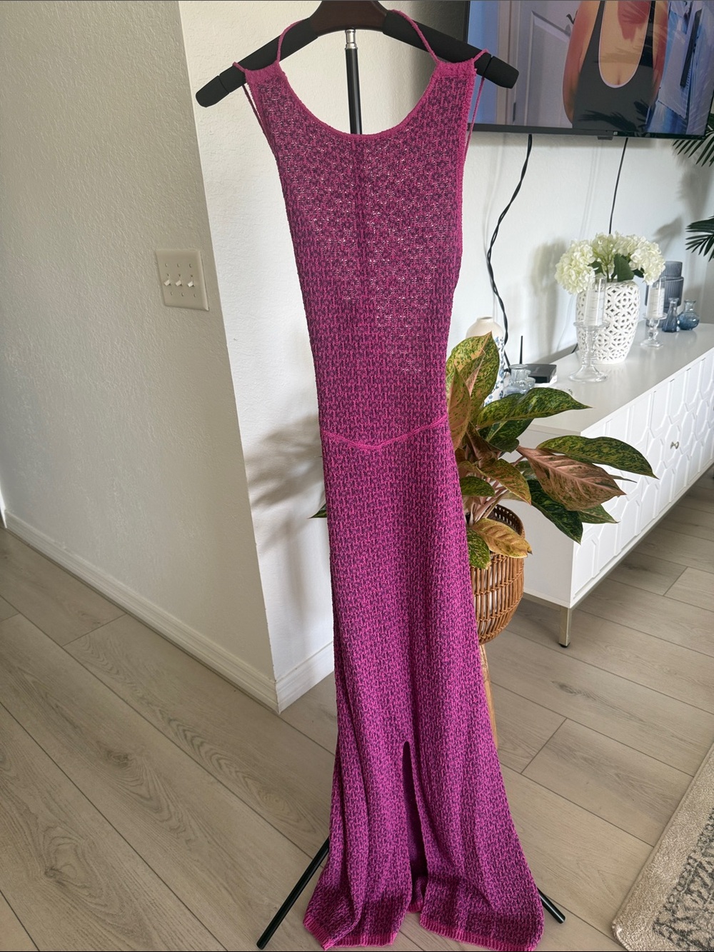 Free People Backless Maxi Dress in Magenta